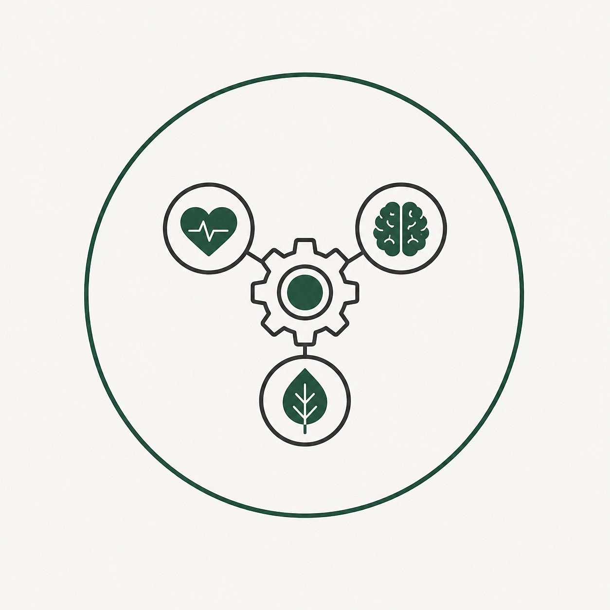 Health, mind, and environment interconnected graphic illustration.