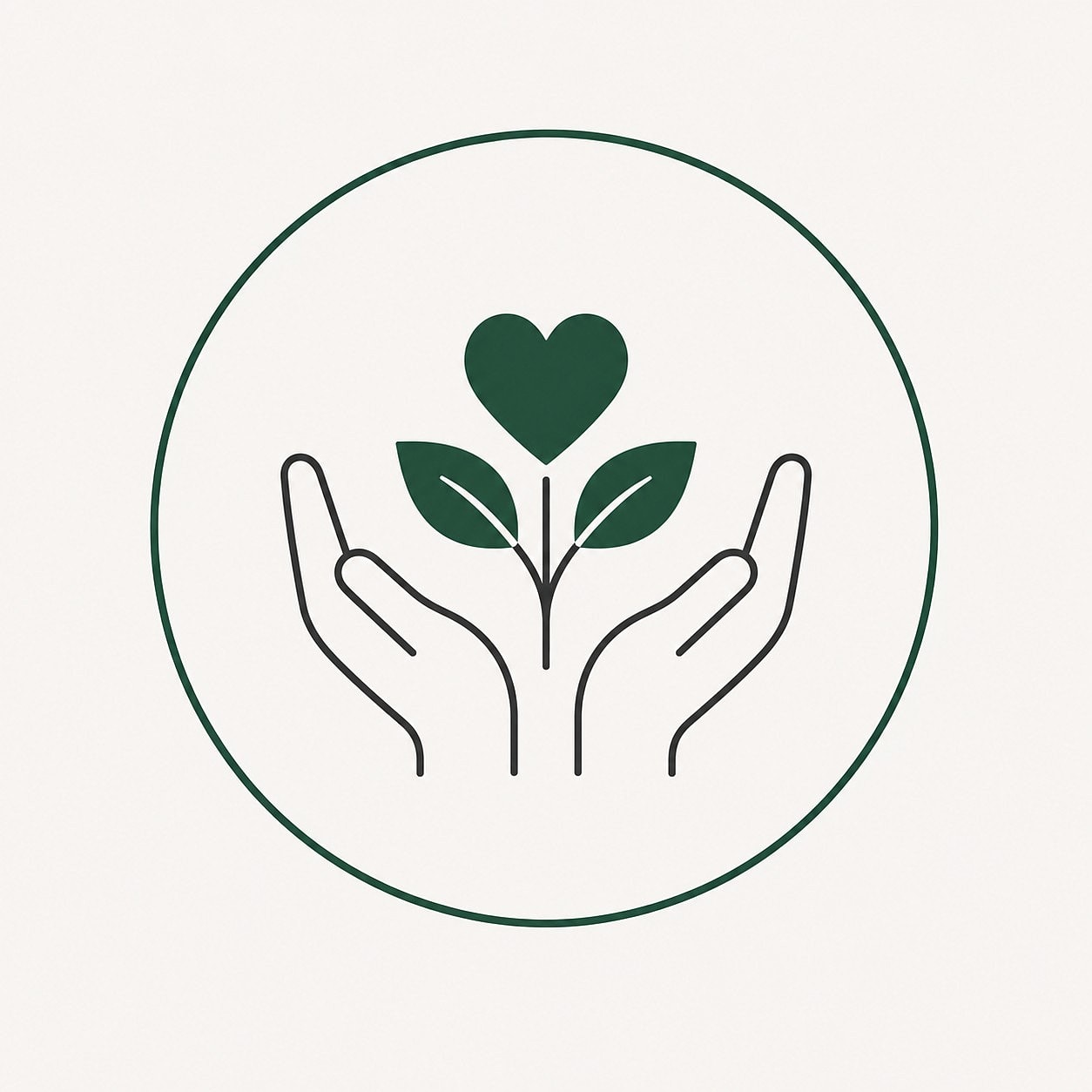 Hands holding a plant with a heart.