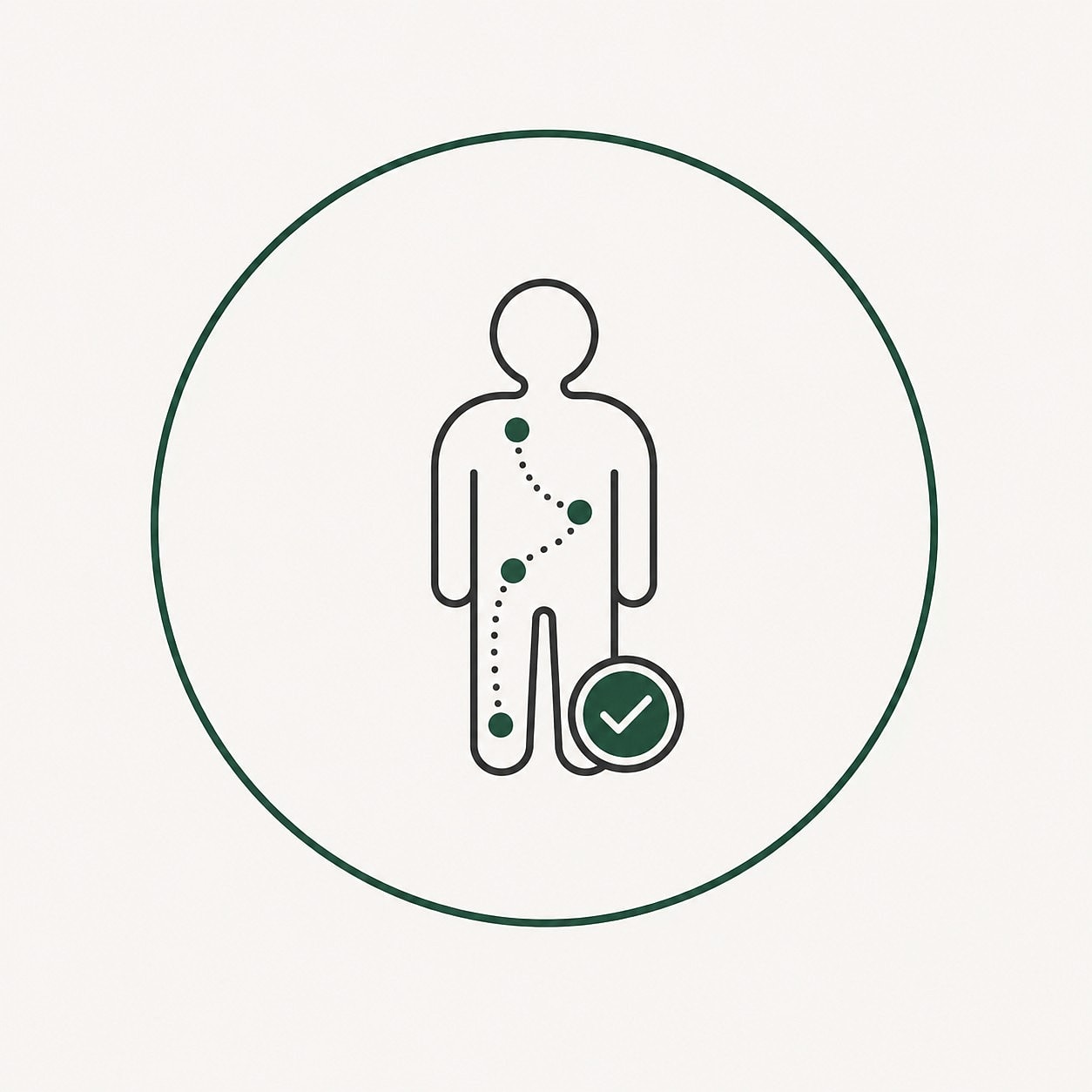 Human figure with wellness indicators and checkmark.