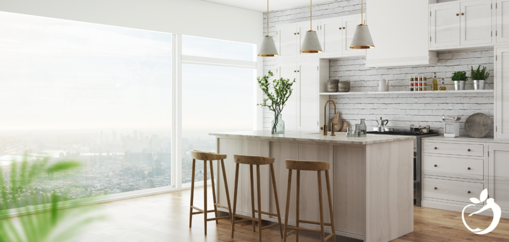 clean, modern kitchen and dining area