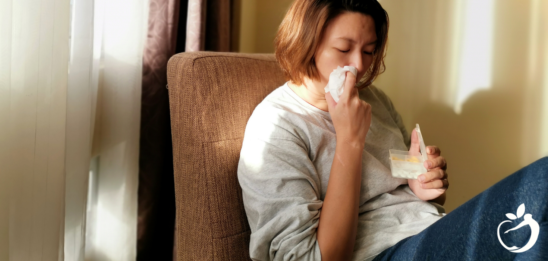 To show person suffering from allergies, wiping nose with tissue.