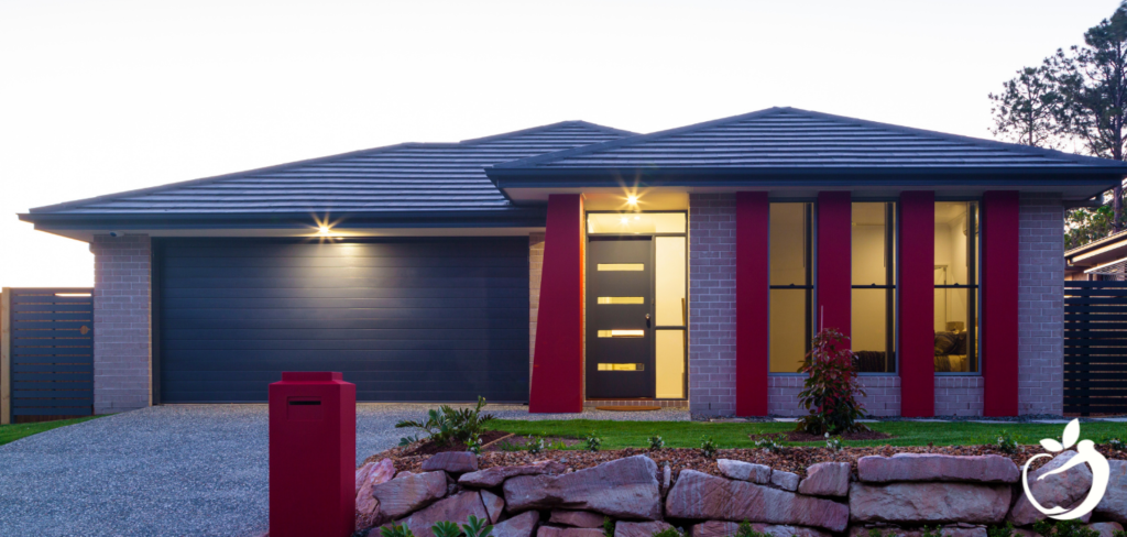 modern house with the lights on