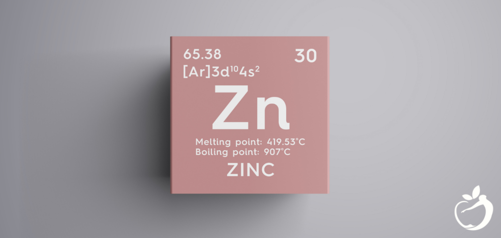 Blog Post Header Image - Health Benefits of Zinc. Image of element information - zinc periodic table.