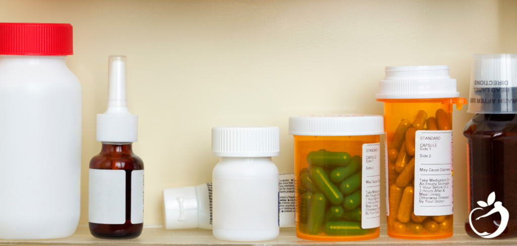 medicine cabinet with lots of prescribed medications