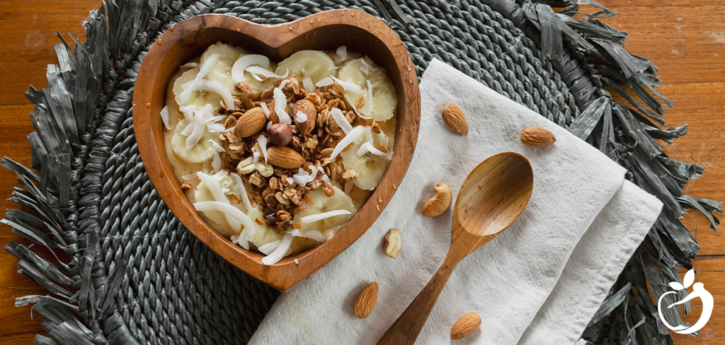 granola in a heart-shaped bowl