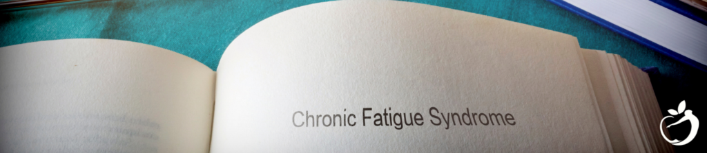 Image of a book open to a chapter on chronic fatigue syndrome, addressing the question: what is chronic fatigue syndrome?