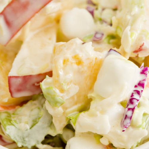 Recipe Post Header Image of Apple Slaw with Paleo Mayo in a bowl.