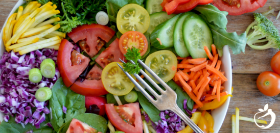 Recipe Post Header Image - Chopped Veggie Salad. Image of salad ingredients.