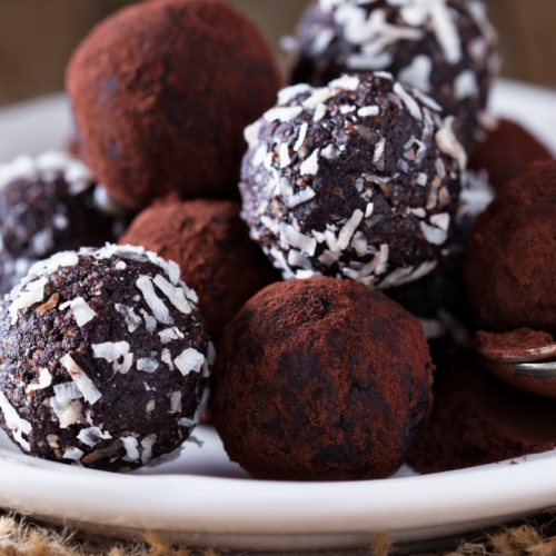 Image of Healthy Chocolate Truffles - No Bake Energy Bites on a plate.