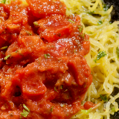 Recipe Post Header Image of Italian Spaghetti Squash Hodgepodge in a bowl.