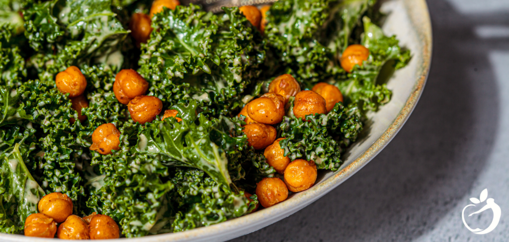 kale salad with chickpeas in a bowl