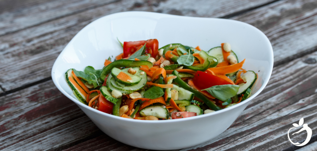 Thai Cucumber Salad in a white bowl