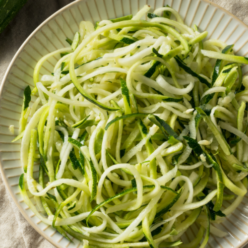 To show some the zucchini noodles in a bowl, part of the Egg Roll in a Bowl recipe