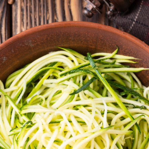 closeup of Vietnamese Zucchini Noodle Salad in a bowl